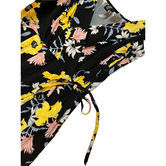 H & M Divided Floral Faux Wrap Maxi Dress Spaghetti Strap Black 2 - Picture 2 of 8